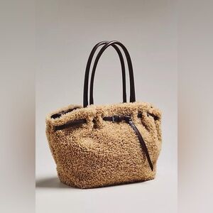 NWT new Anthropologie belted Sherpa tote bag tan brown fuzzy crossbody purse